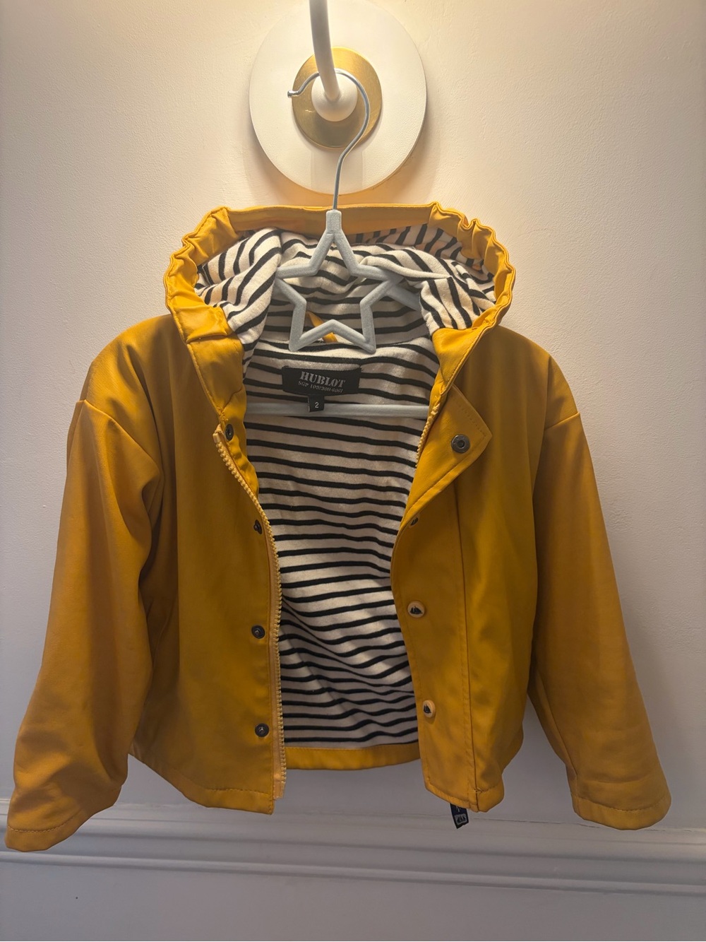 Hublot Kids Yellow Hooded Raincoat with Striped Lining